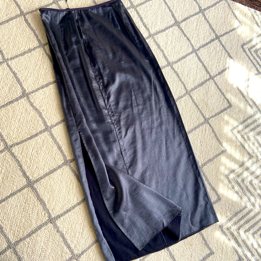 Silver slip skirt with slit